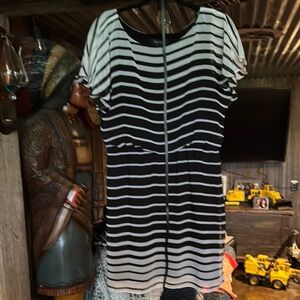 White House Black Market Monochrome Striped Mini Dress